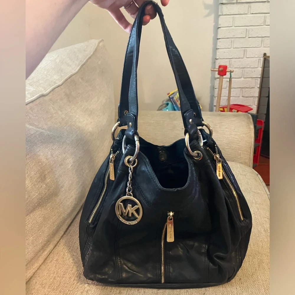 Michael Kors Black Leather Tote Bag - Picture 1 of 9